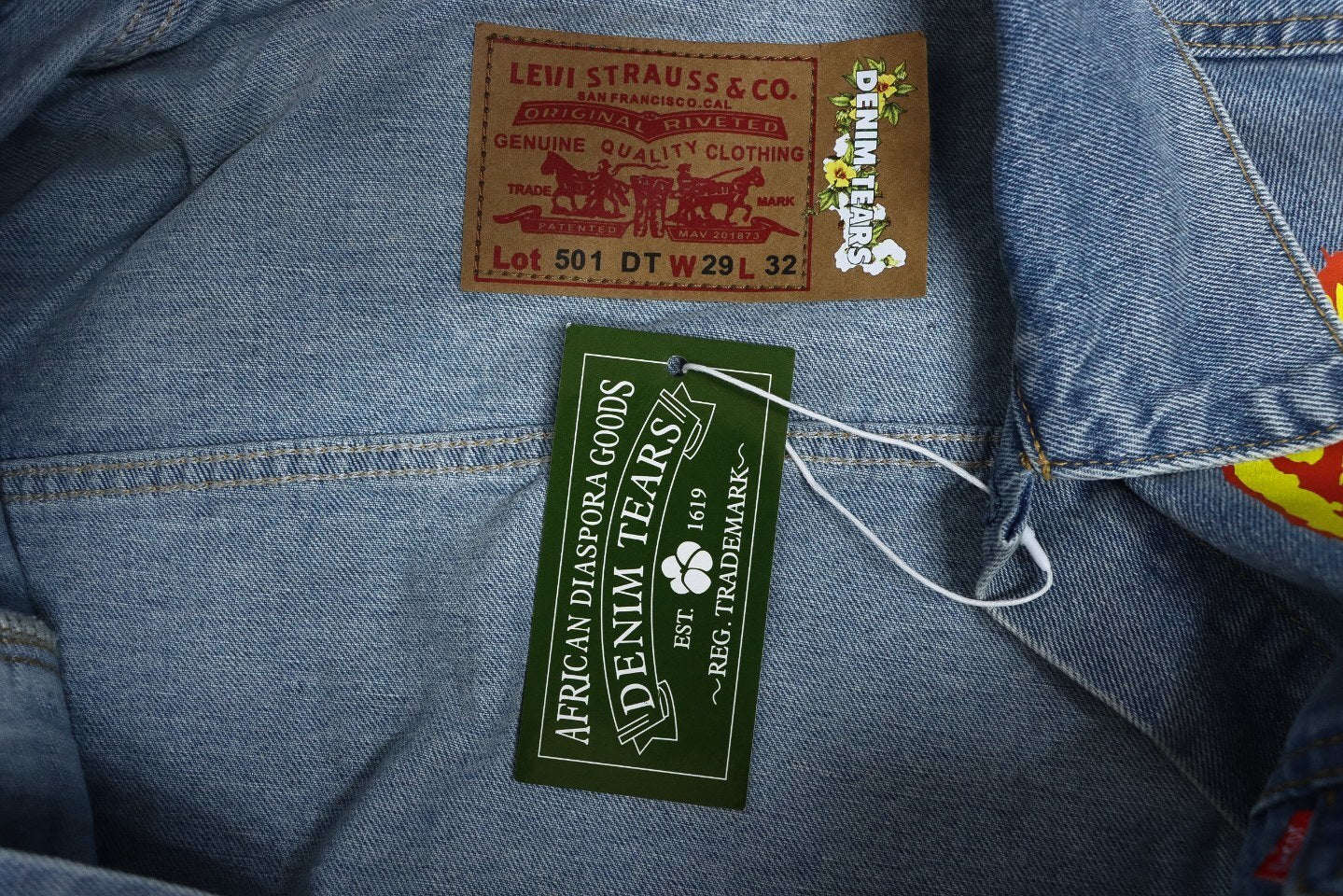 Inspired by - DENIM TEARS Washed Flame Denim Jacket, Kapok Flower Denim Jacket