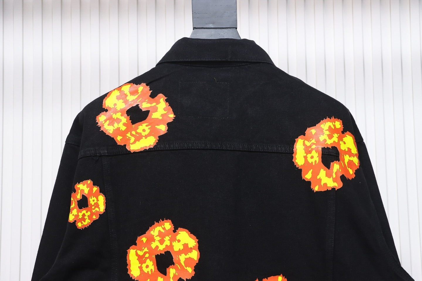 Inspired by - DENIM TEARS Washed Flame Denim Jacket, Kapok Flower Denim Jacket Black