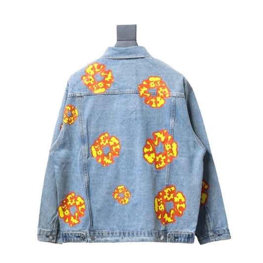 Inspired by - DENIM TEARS Washed Flame Denim Jacket, Kapok Flower Denim Jacket