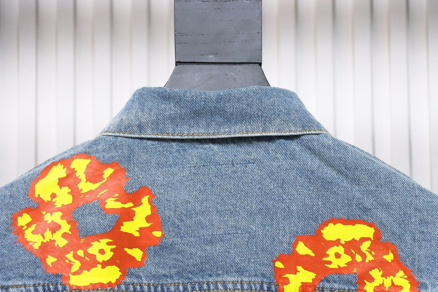 Inspired by - DENIM TEARS Washed Flame Denim Jacket, Kapok Flower Denim Jacket