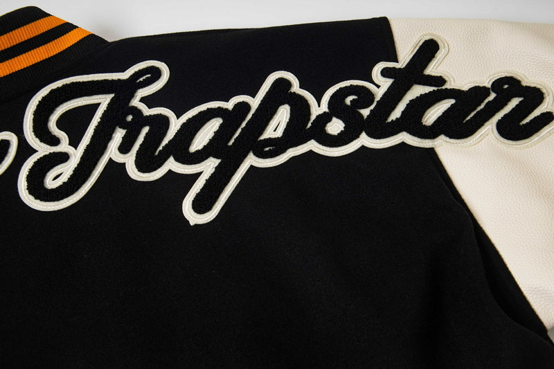 Geedup x Trapstar Inspired Letterman Jacket – Black/Cream/Orange | Streetwear NZ