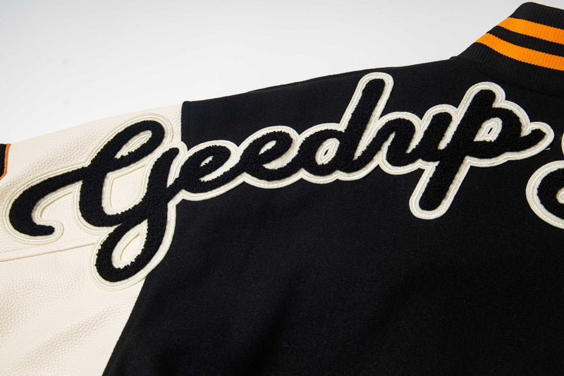 Geedup x Trapstar Inspired Letterman Jacket – Black/Cream/Orange | Streetwear NZ