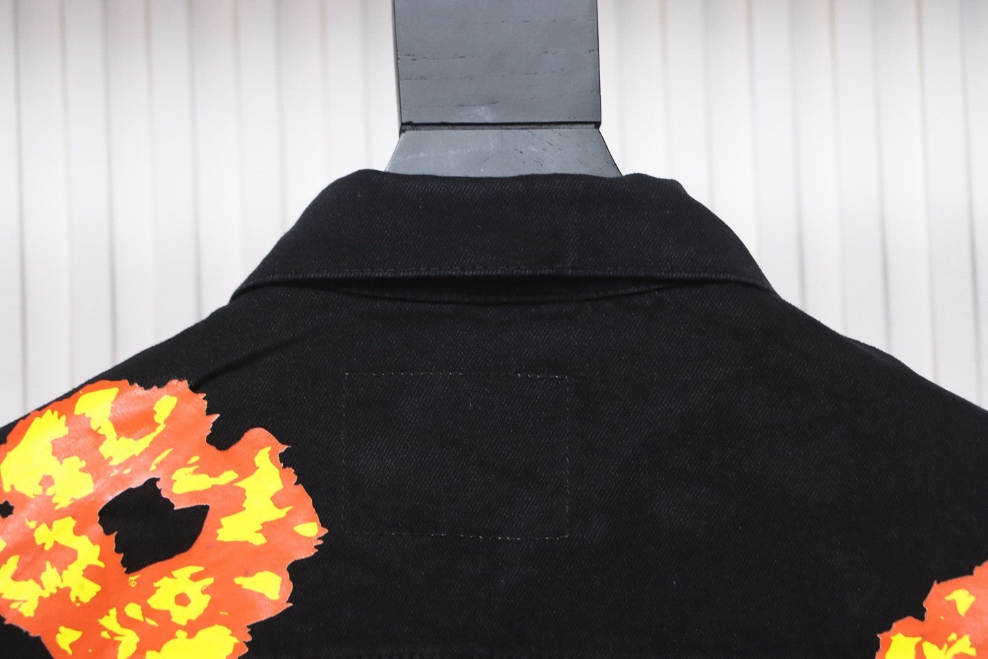 Inspired by - DENIM TEARS Washed Flame Denim Jacket, Kapok Flower Denim Jacket Black