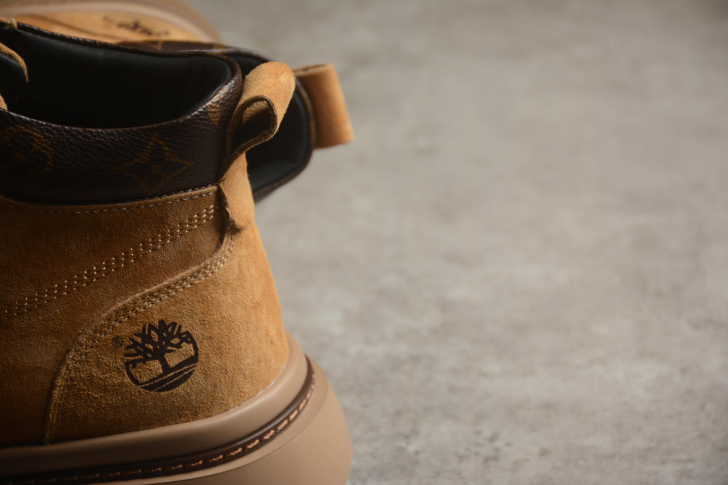 Yellow LV-style Timberland-Inspired boots.