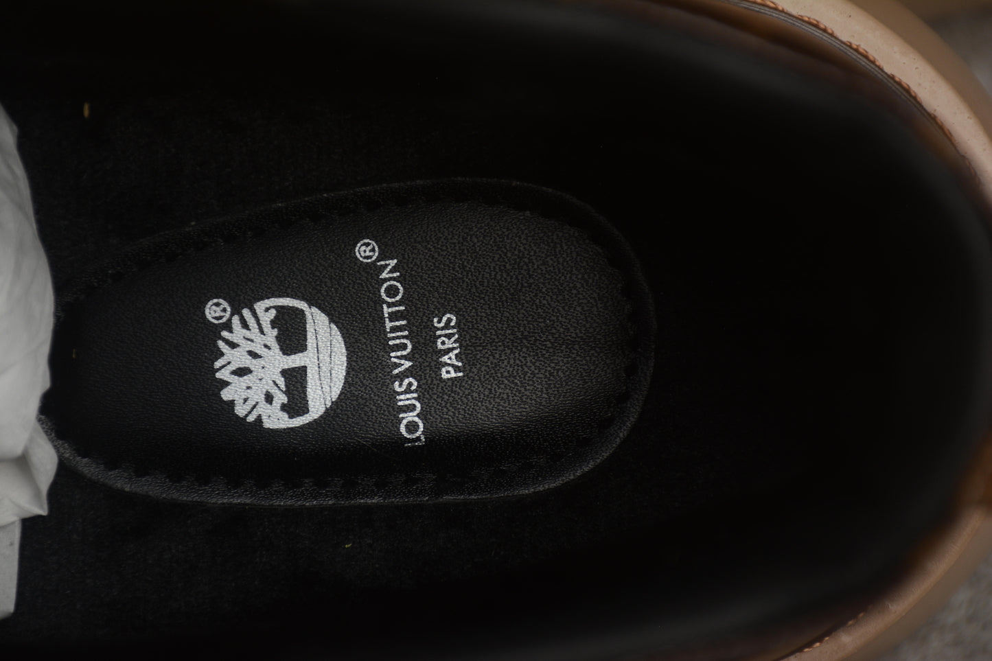 Yellow LV-style Timberland-Inspired boots.