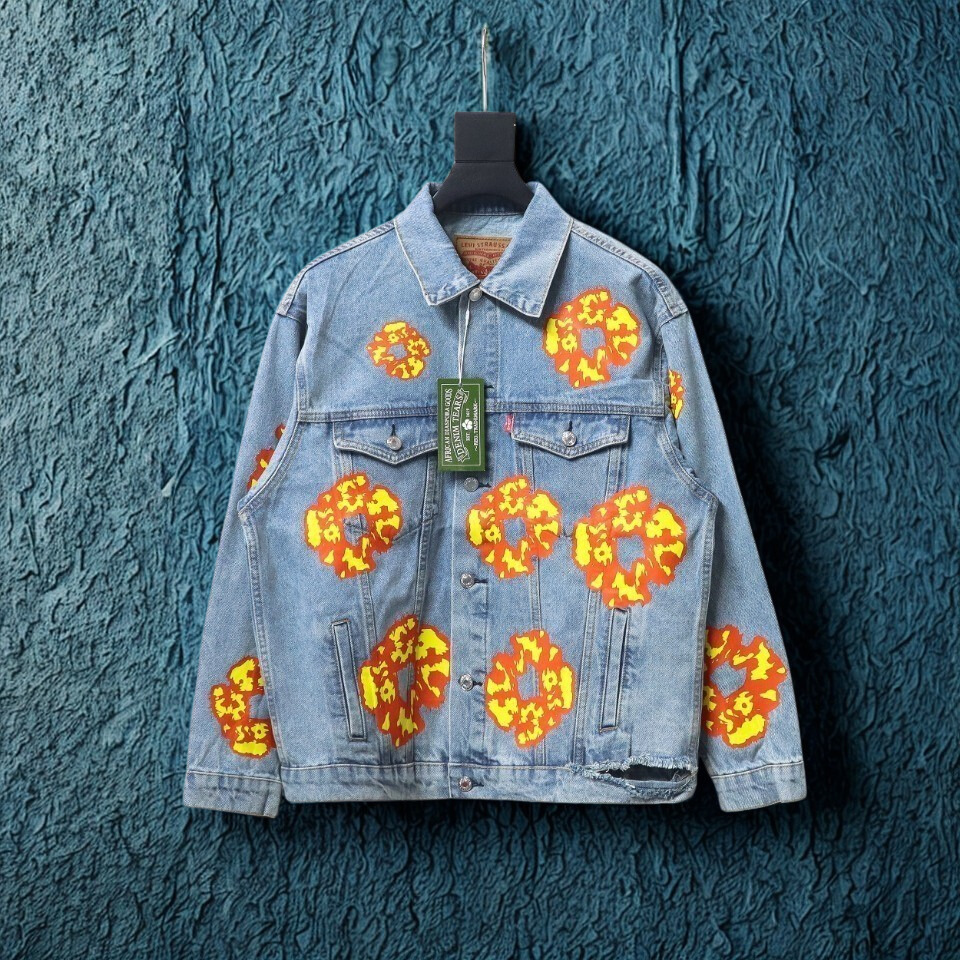 Inspired by - DENIM TEARS Washed Flame Denim Jacket, Kapok Flower Denim Jacket