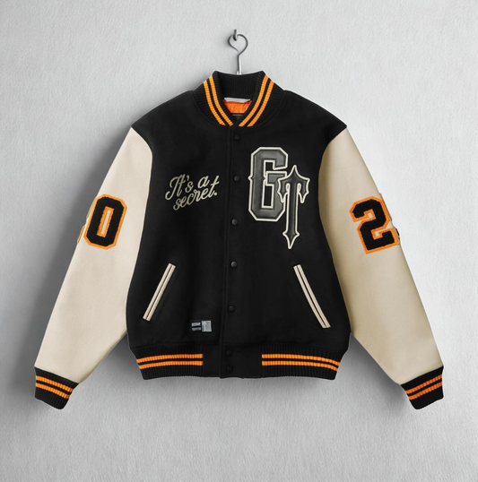 Geedup x Trapstar Inspired Letterman Jacket – Black/Cream/Orange | Streetwear NZ