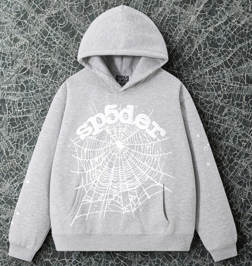 Sp5der Inspired-Light Grey Hoodie